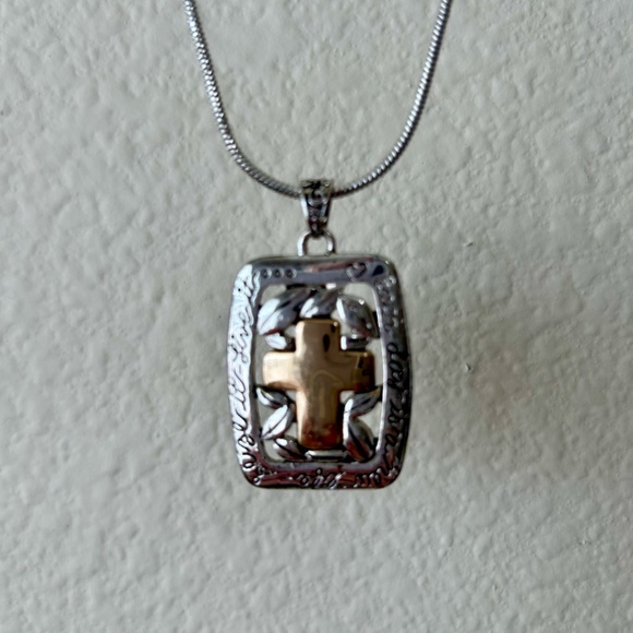 Cross Pendant Necklace Silver Gold Snake Chain Lobster Clasp Inspirational - Picture 2 of 6